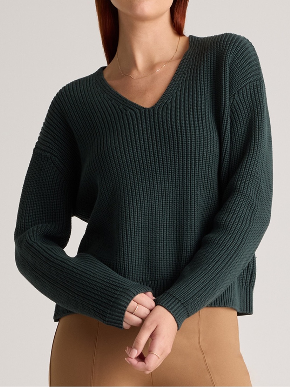 Quince 100% Organic Cotton Fisherman V-Neck Sweater XL